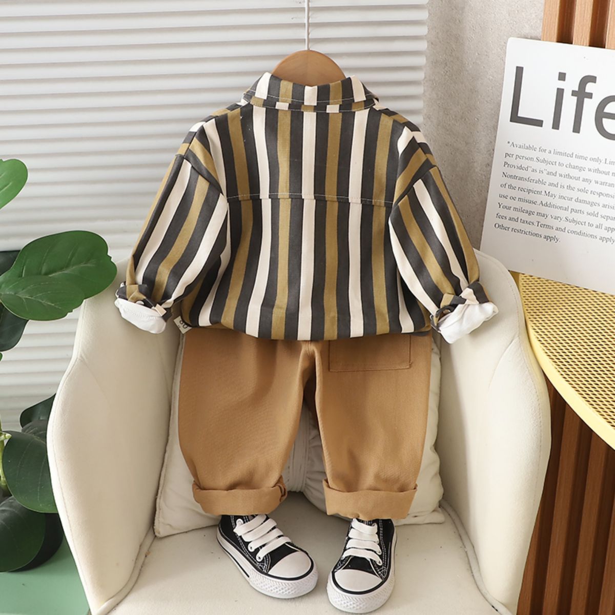 Children's autumn new cartoon animal shirt three-piece baby clothes autumn striped suit trendy