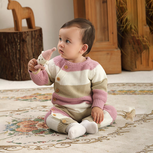 Baby patchwork one-piece knitted long-sleeved long-legged romper