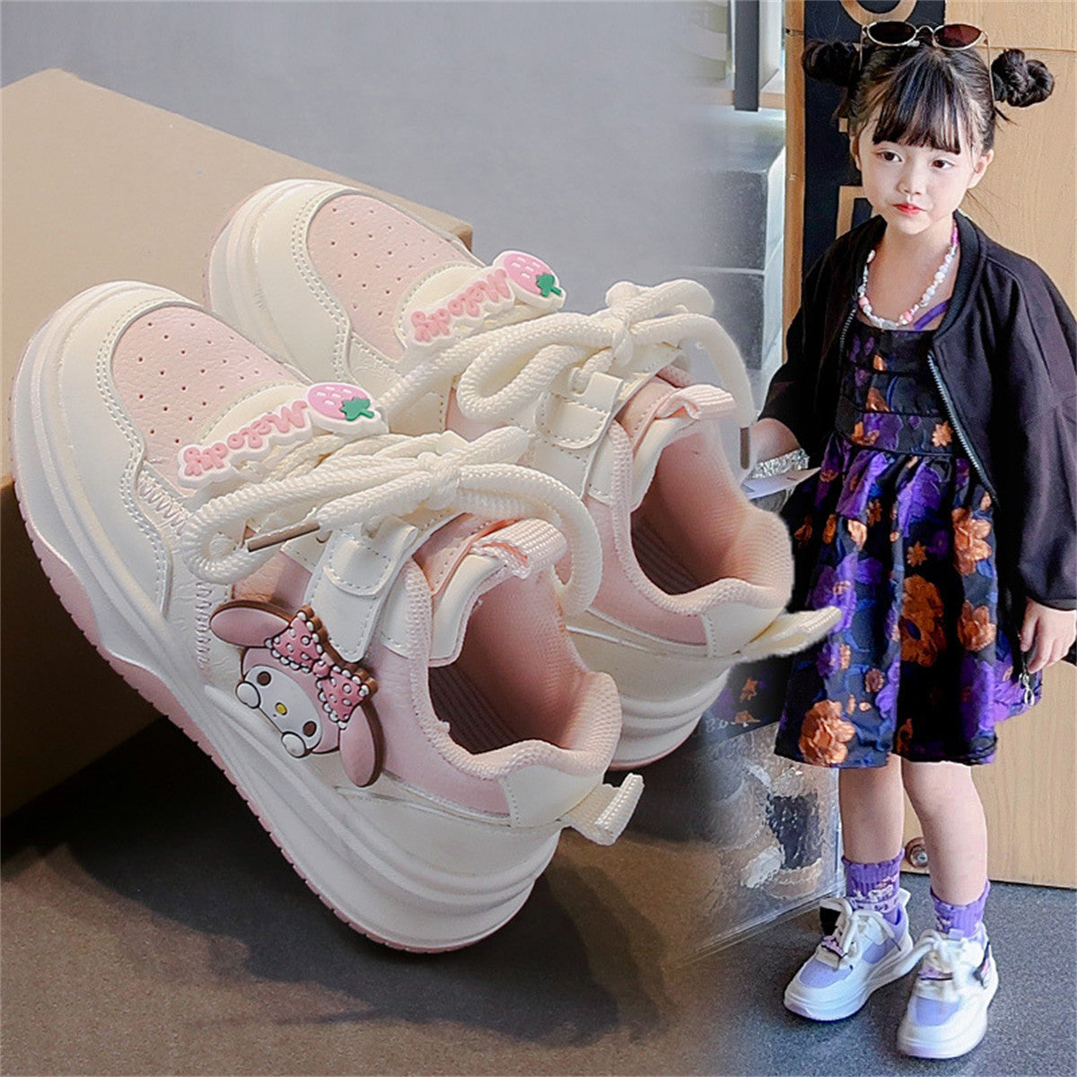 Sanrio pattern casual style comfortable soft sole breathable sports shoes for medium and large children and girls