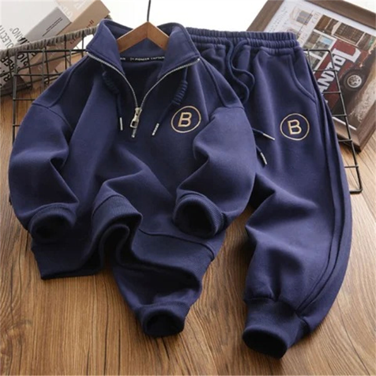 Winter fleece solid color sweatshirt suit for boys and girls