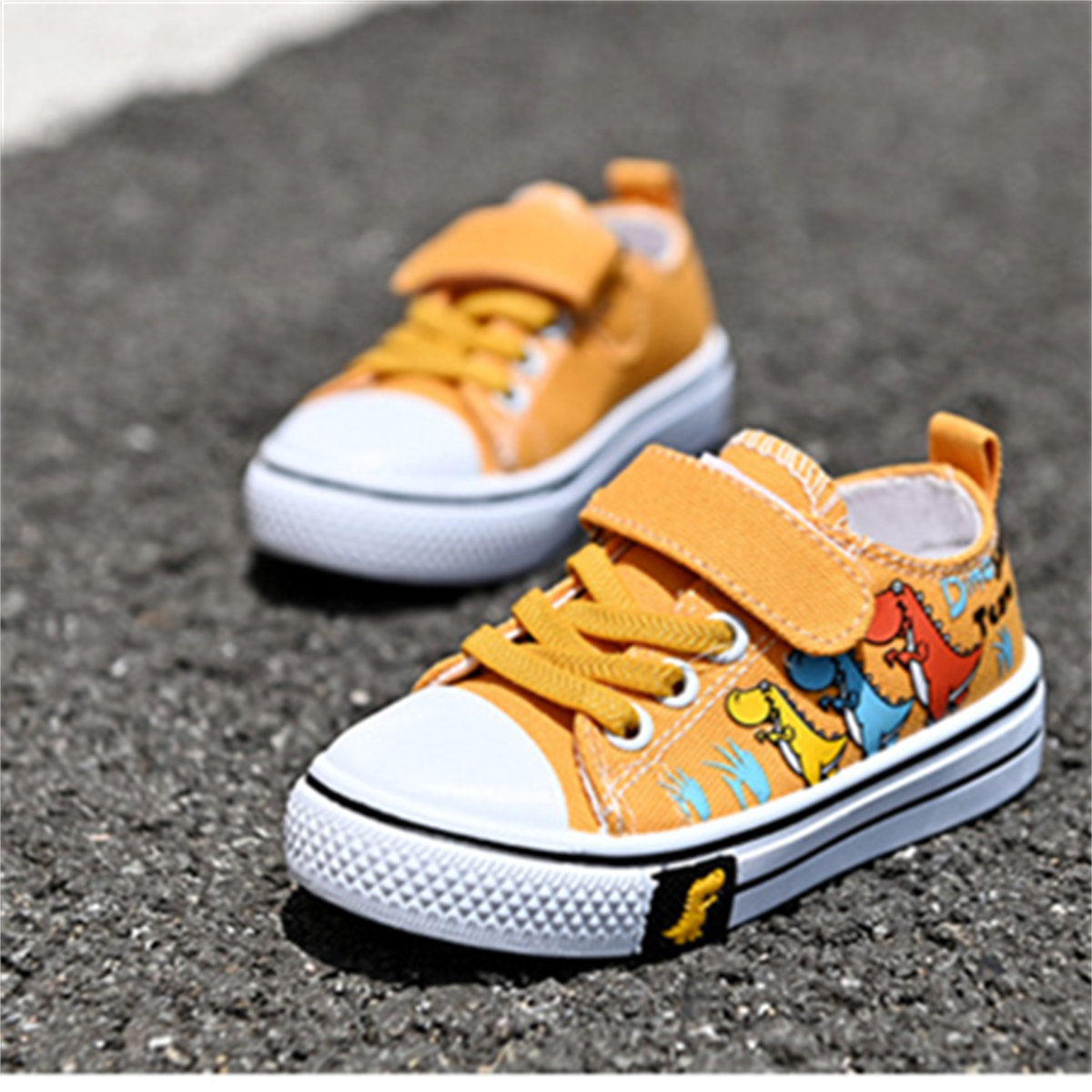 Toddler Boys Cartoon Dinosaur Pattern Velcro Supportive Lightweight Low-top Canvas Shoes