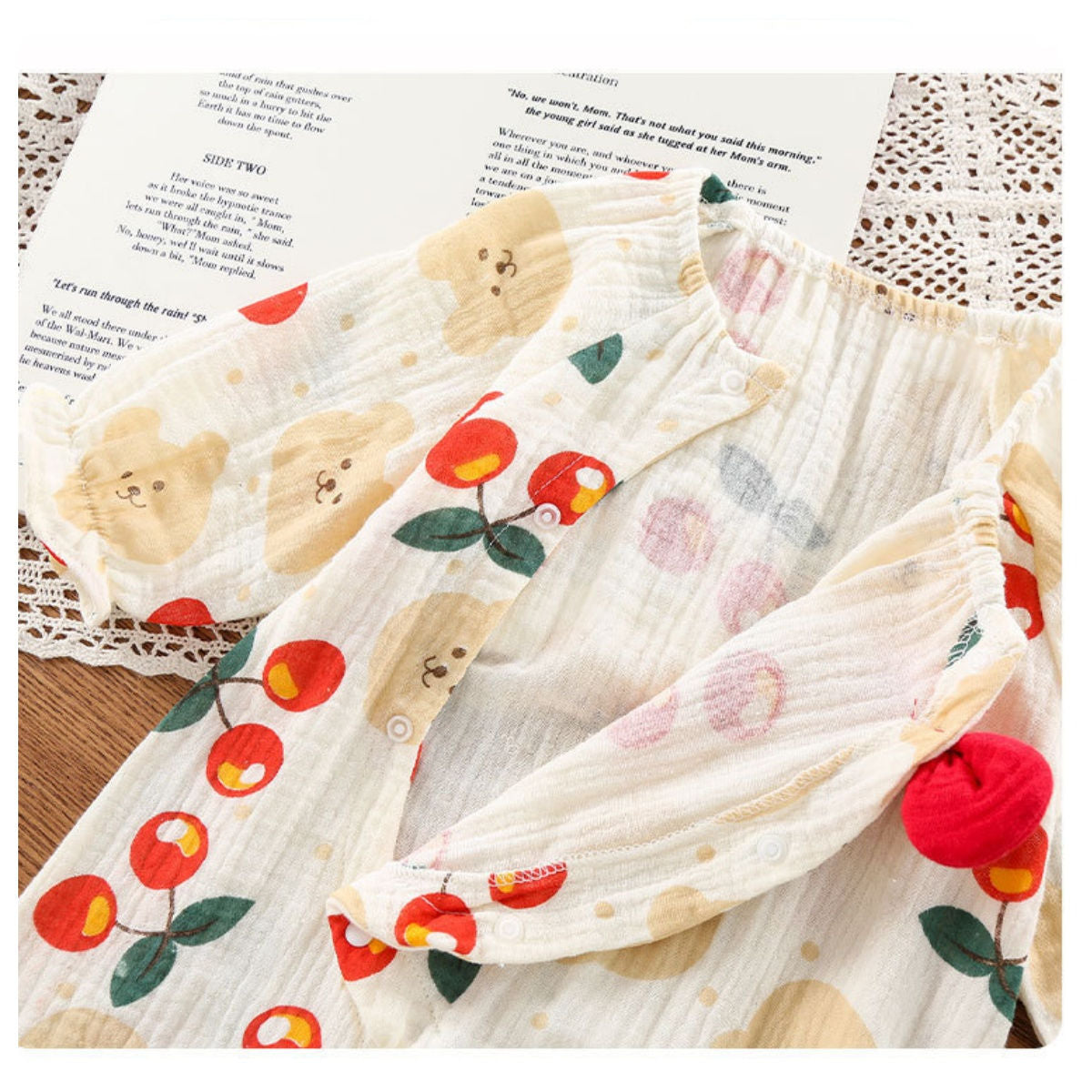 Infant summer gauze jumpsuit gauze bow side-opening romper floral print