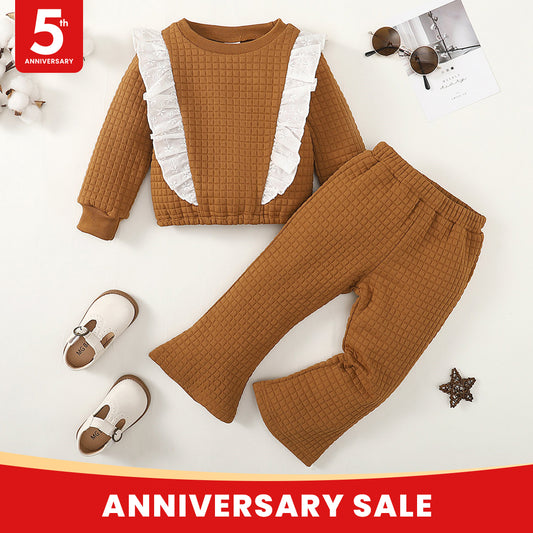 2-Piece Toddler Girl Flying Sleeve Design Tops & Pants