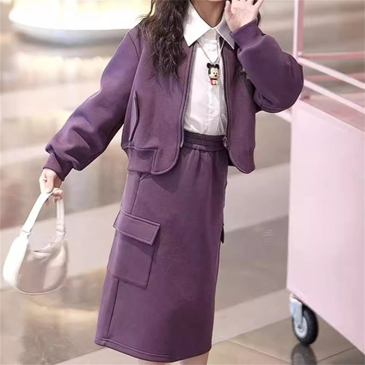 Fashionable casual two-piece suit for middle and large children's work skirt