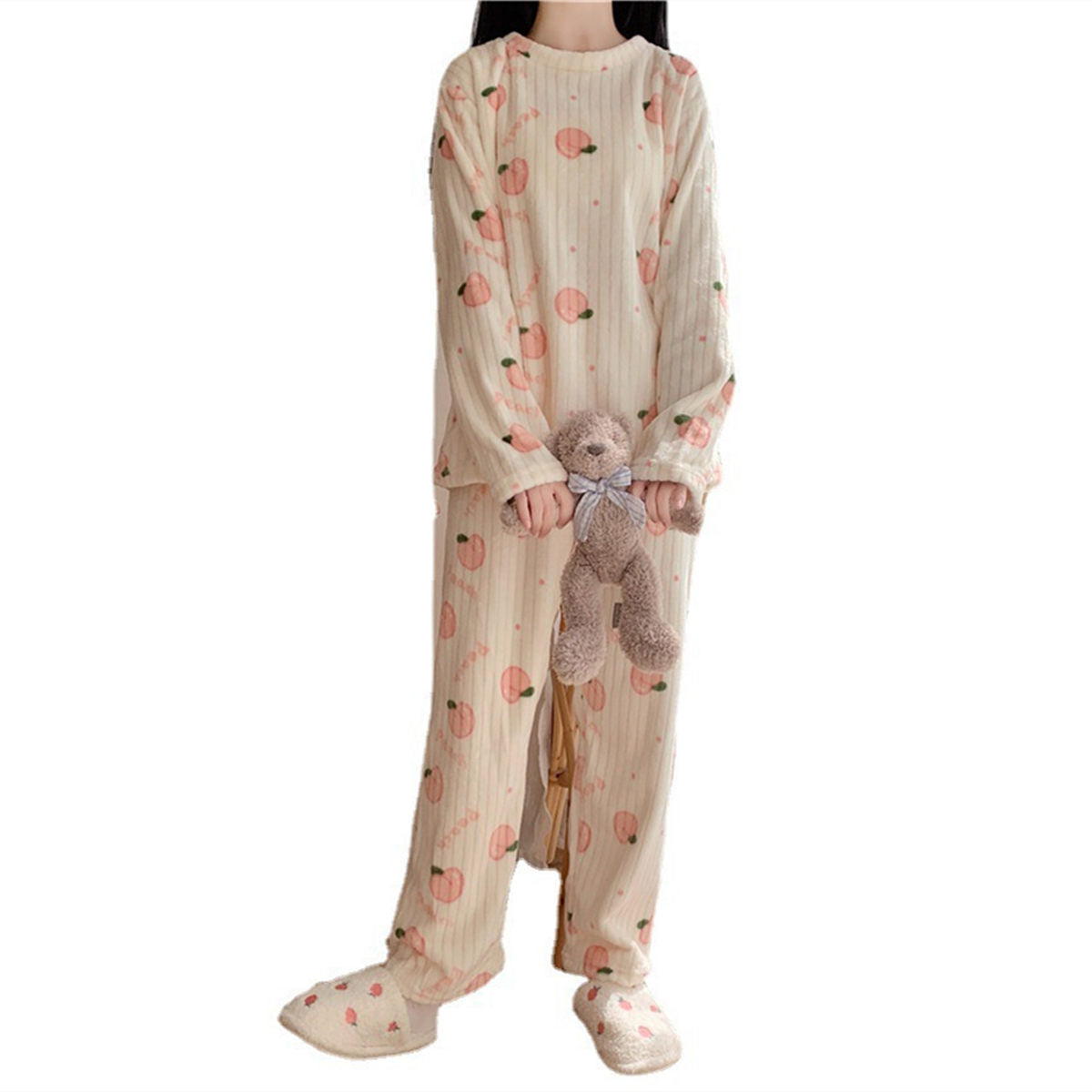 Bear bow print coral fleece suit home clothes