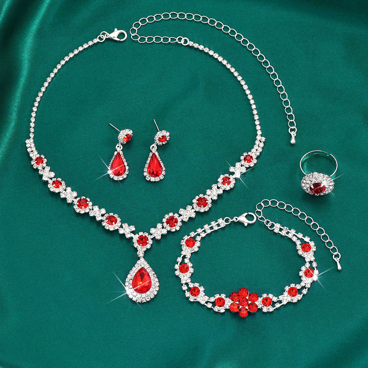 Women's 4-piece set of water drop flower style elegant and gorgeous banquet jewelry set