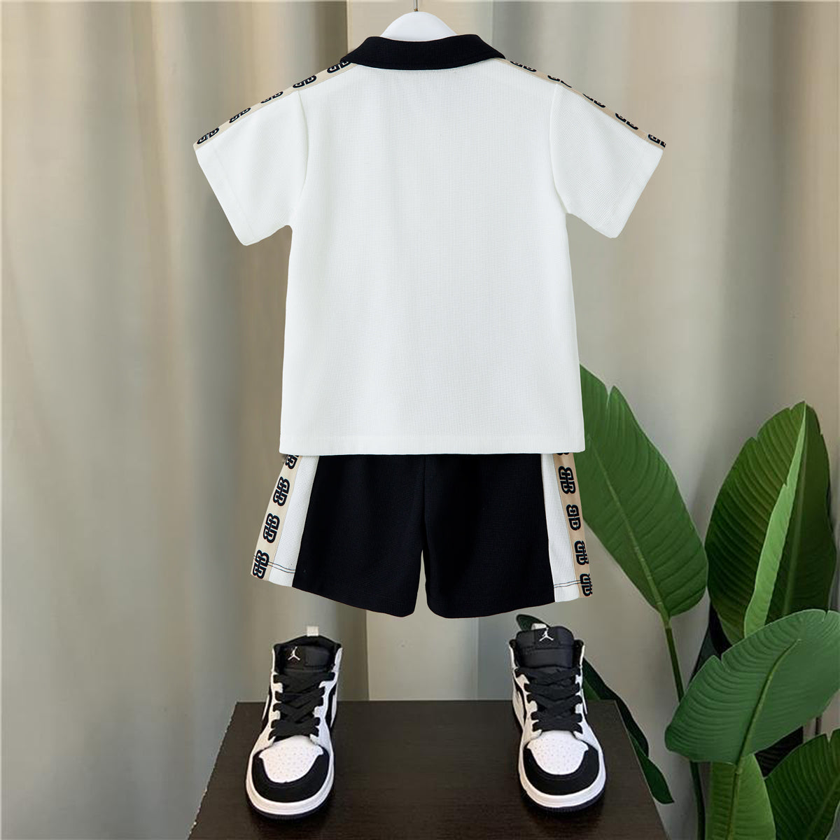 Toddler Boy's Lapel Polo and Shorts Suit Gentleman Style Contrast Color Design