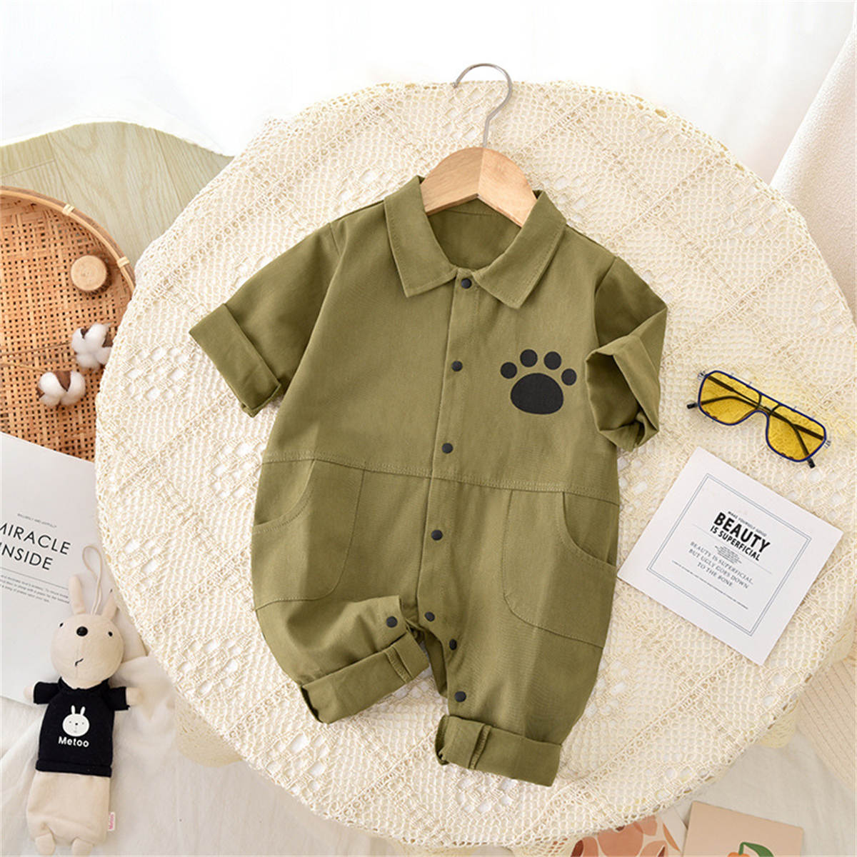 Boys Spring and Autumn Bear Shirt Long Sleeve Crawling Clothes