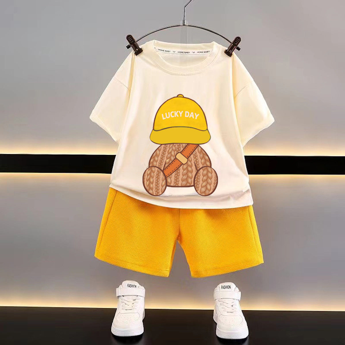 New style children's clothing summer children's leisure suit loose clothes boys short-sleeved waffle baby summer