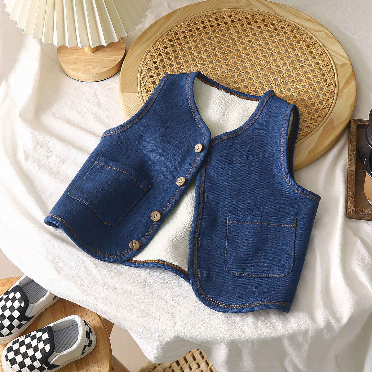 Children's velvet thickened denim vest