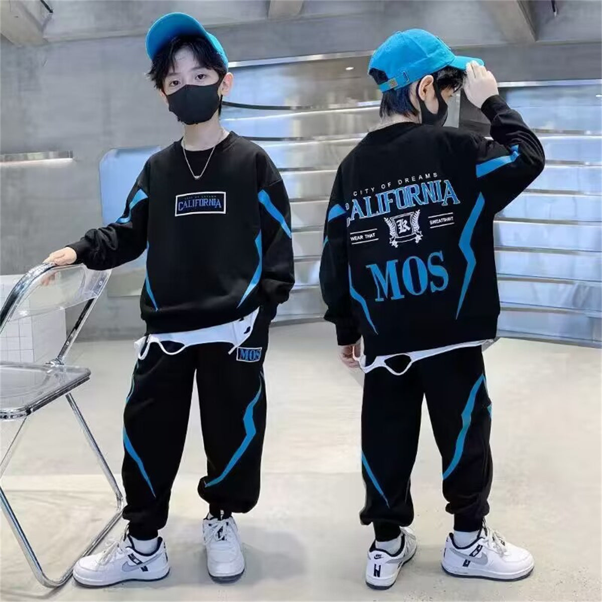 Boys' fashionable versatile sweatshirt long-sleeved two-piece sports suit