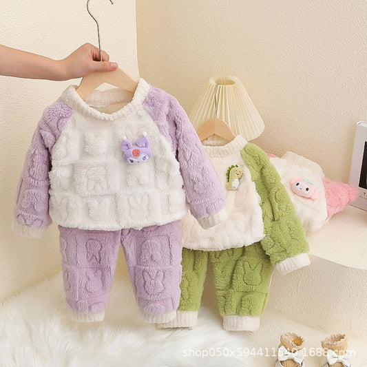 Candy Color Girls Winter Pajamas Flannel Set