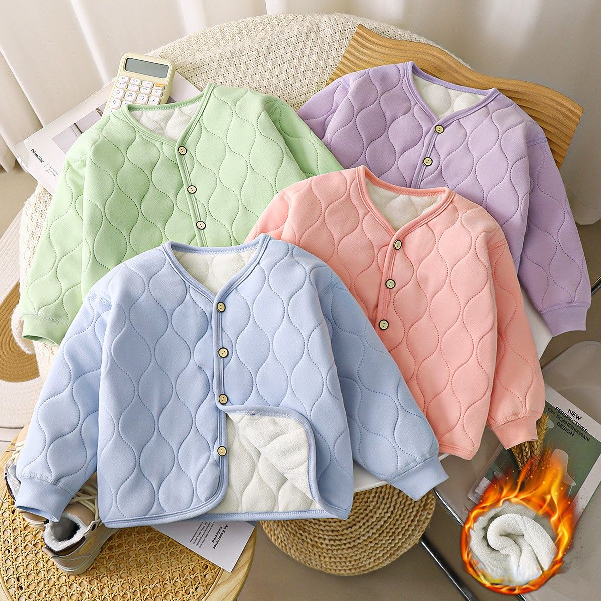 Children's jacket three-layer school uniform artifact girls' cotton coat boys' lining cotton coat plus velvet for middle and large children to keep warm