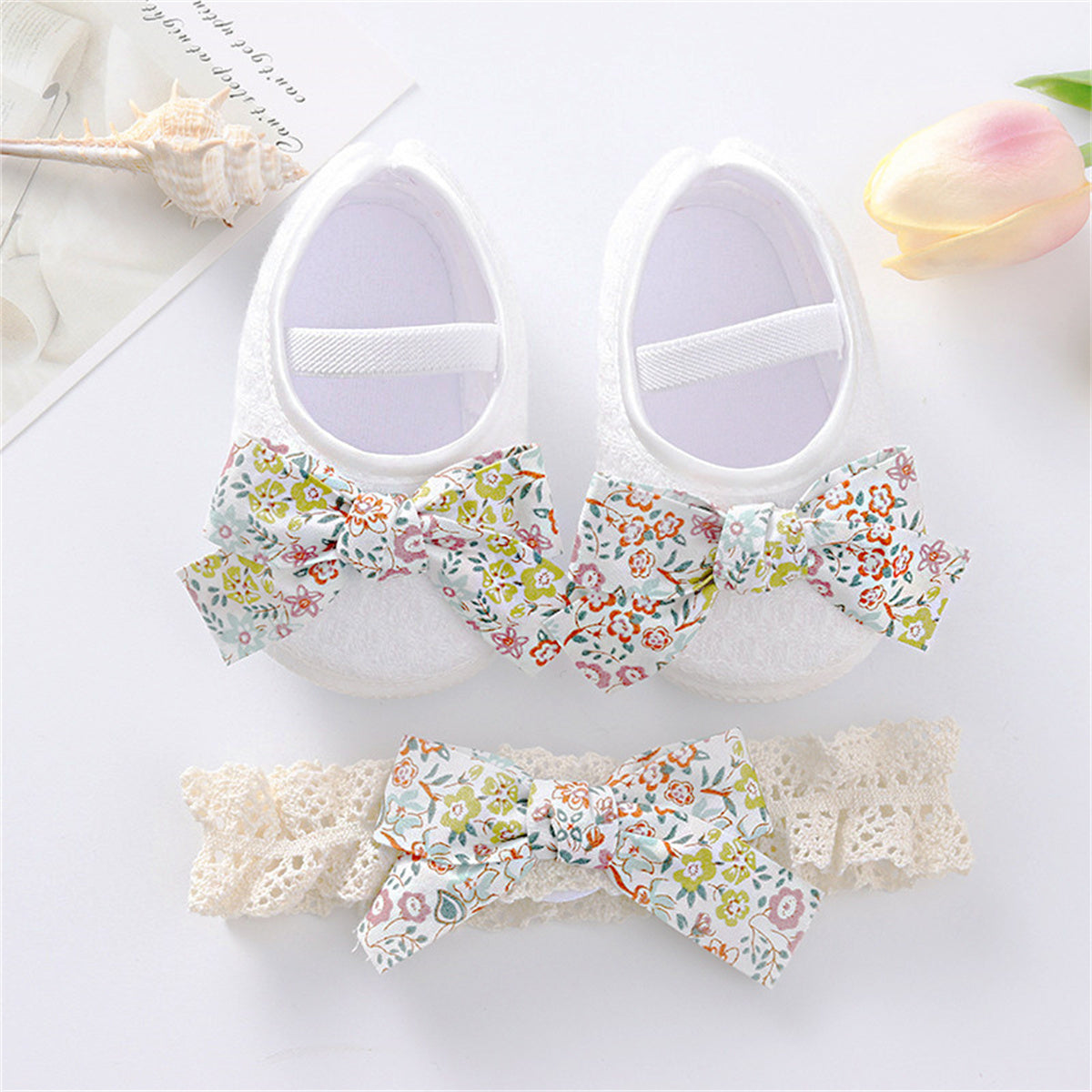 Children's 2-piece set of polka dot bow casual shoes