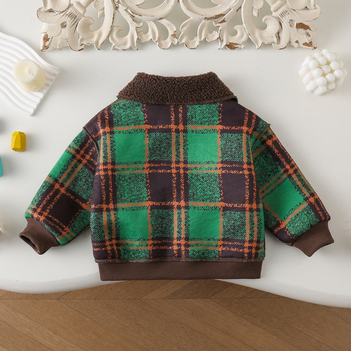 Boys and girls woolen coat plus velvet autumn and winter clothes children&#39;s winter handsome and fashionable plaid coat