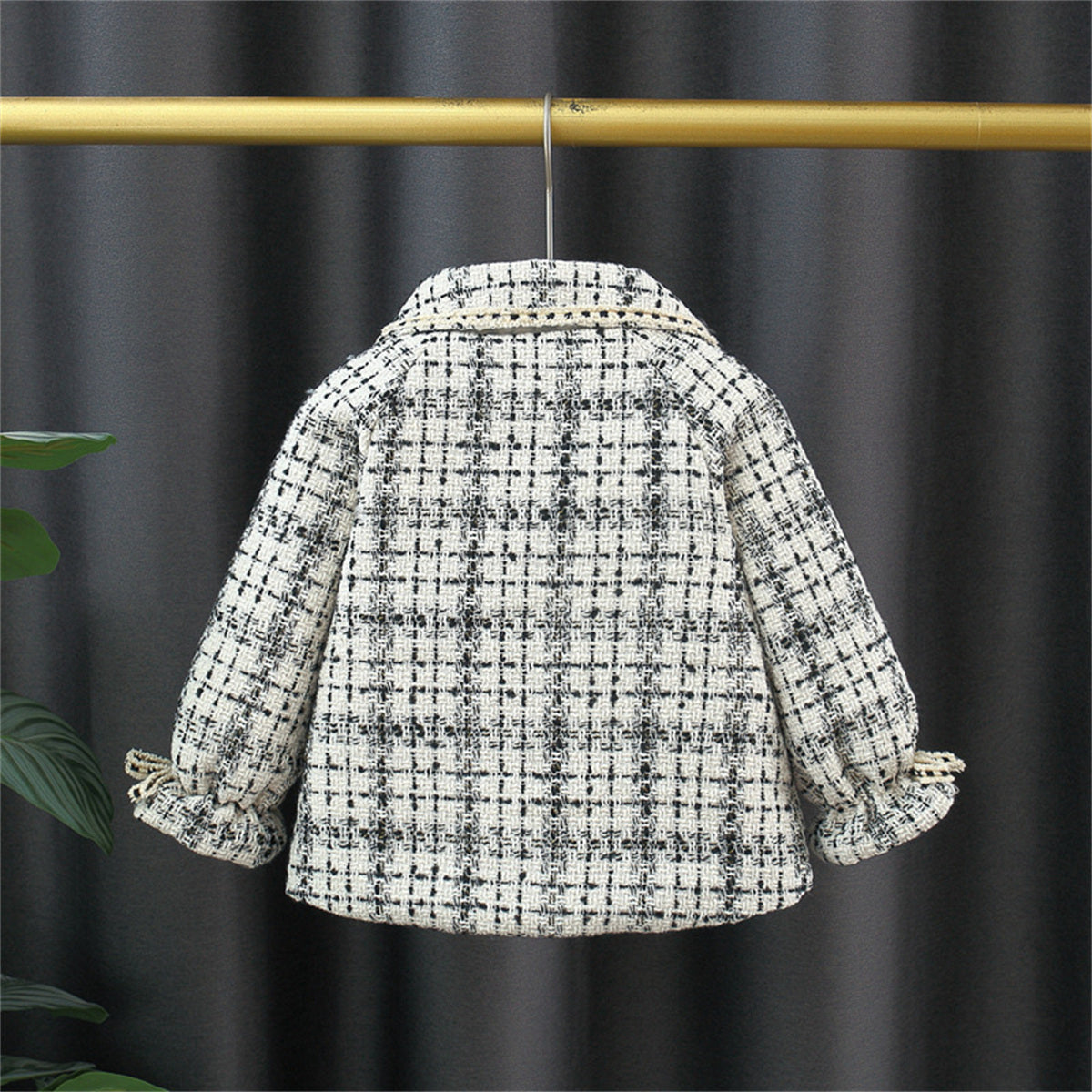 Autumn and winter new plaid small fragrant wind girls lapel edging thickened jacket cardigan