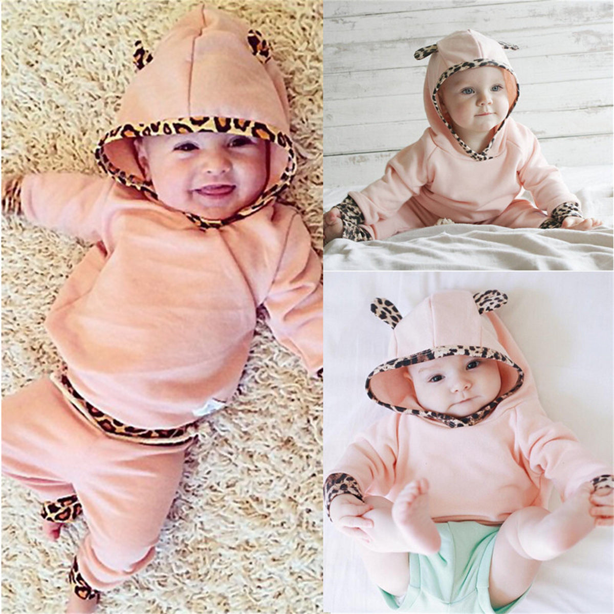 Baby pink sweatshirt leopard print solid color sweatshirt leopard print suit