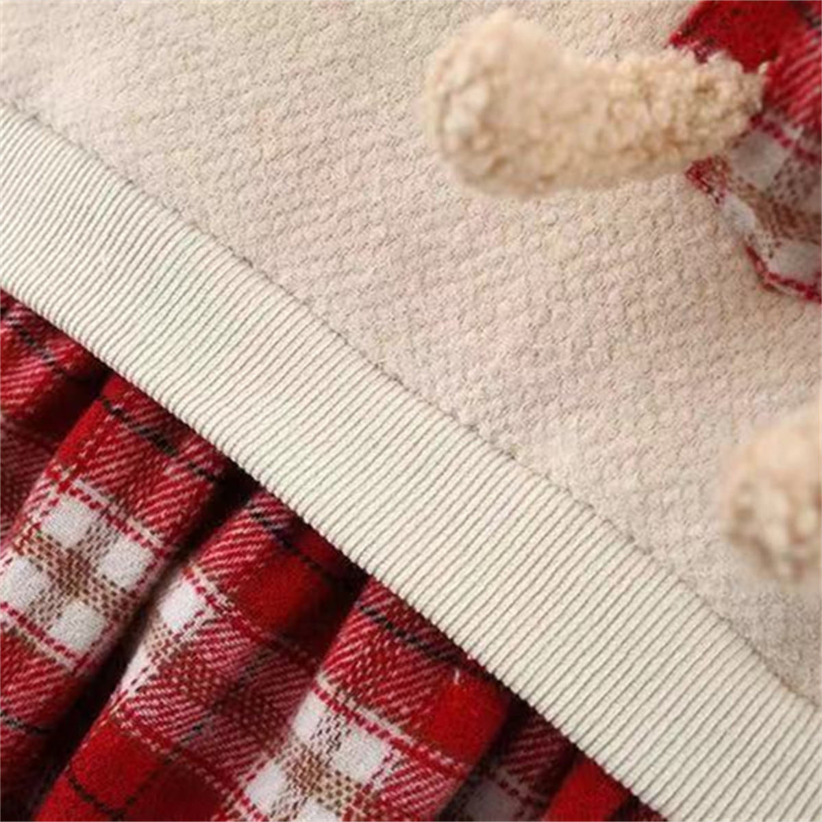 Winter Thickened Girls Plaid Bear Fake Two-piece Long Sleeve Dress