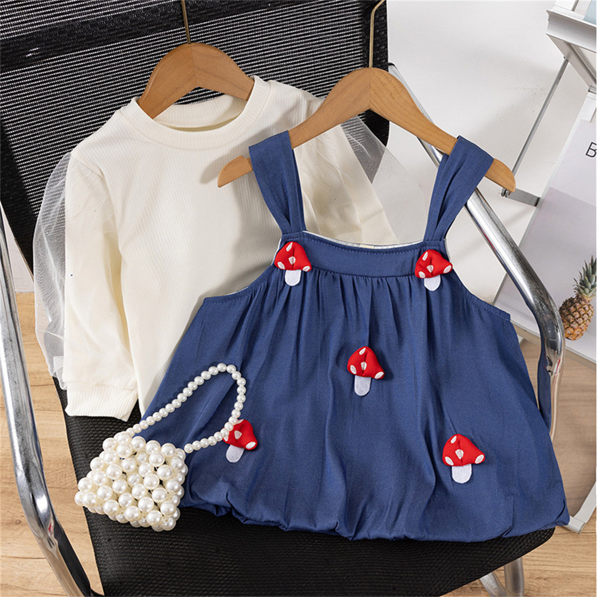 Baby girl autumn mushroom sling two piece dress