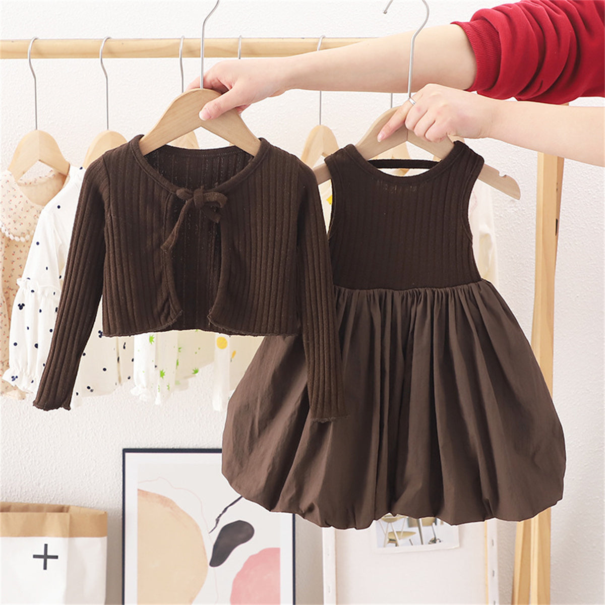 Baby Girls Long Sleeve Knitted Cardigan Flower Bud Skirt Tutu Skirt Set