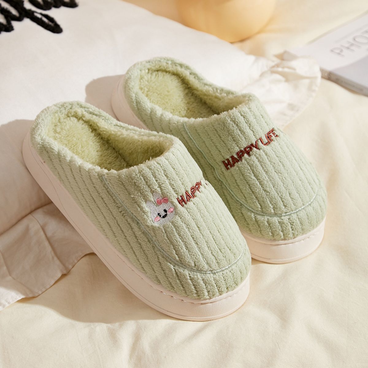 Cotton slippers plus velvet warm confinement non-slip wool slippers