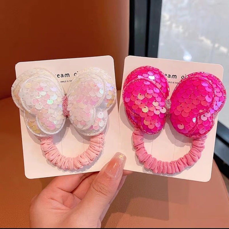 Children's 2-pack sequined bow cute princess style hair tie without damaging the hair