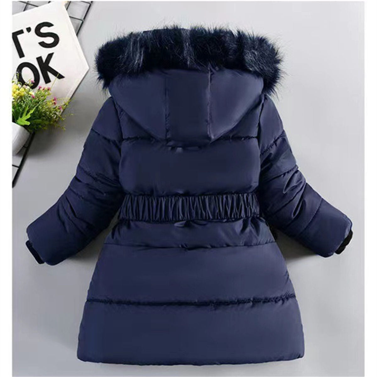 Winter simple temperament style plus velvet and thick short cotton coat for middle and large children and girls