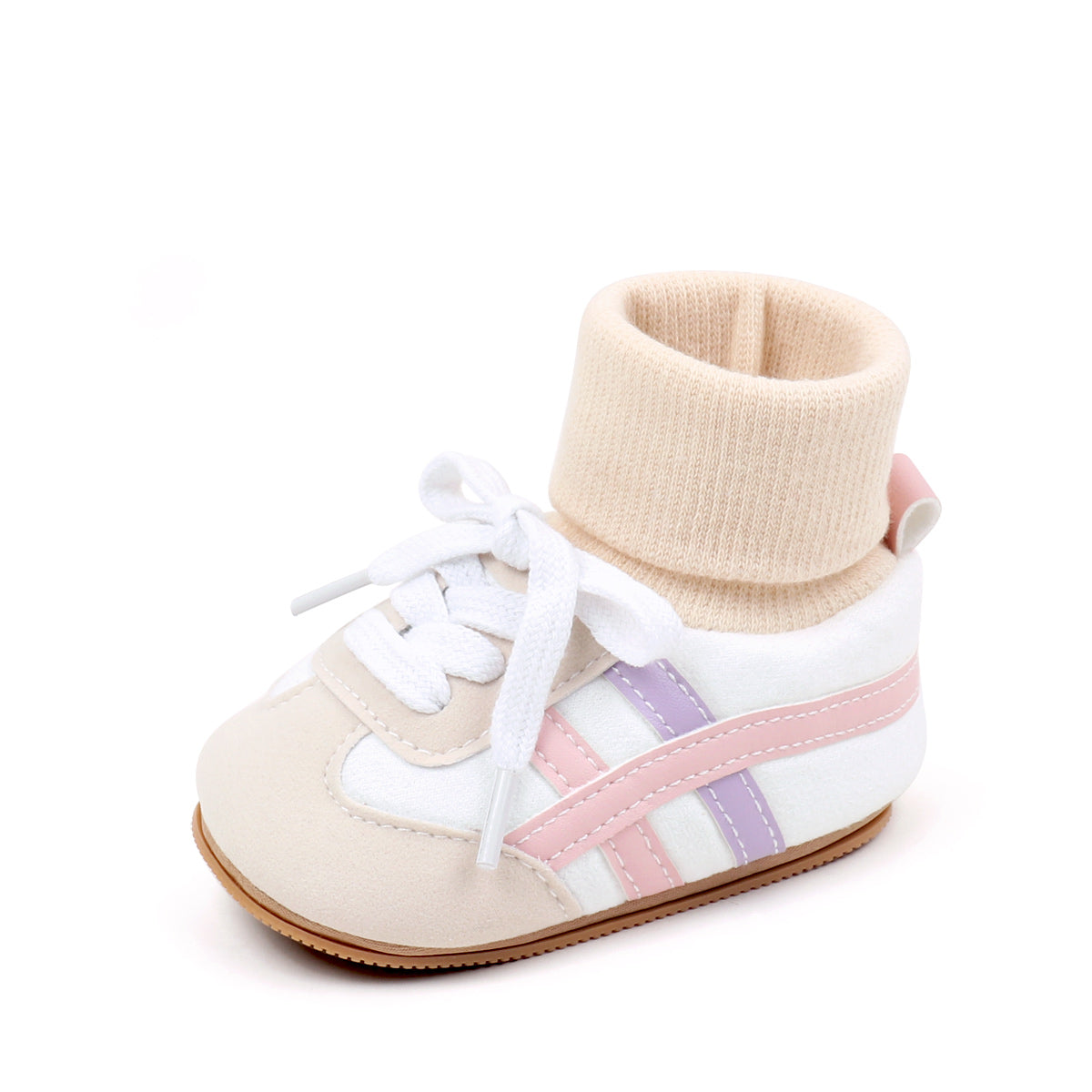 Spring and autumn shoes and socks integrated soft rubber sole lace-up non-slip toddler shoes