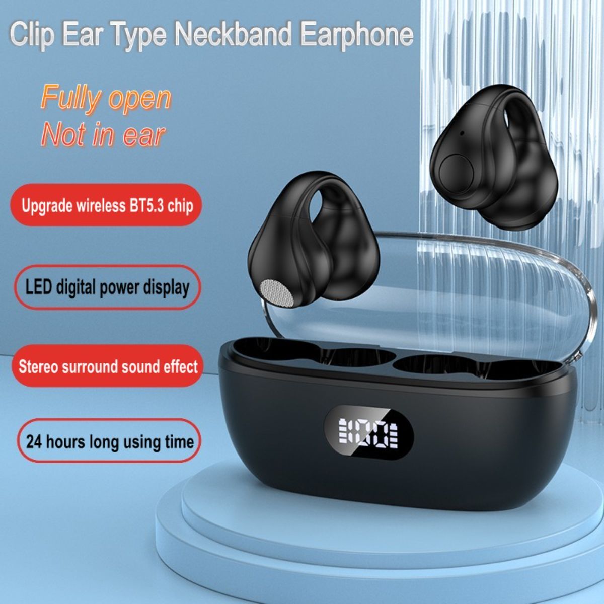 Wireless Bluetooth Headphones Digital Display Ear Clip Earphones Non-In-Ear Wireless Bluetooth Sports Headphones