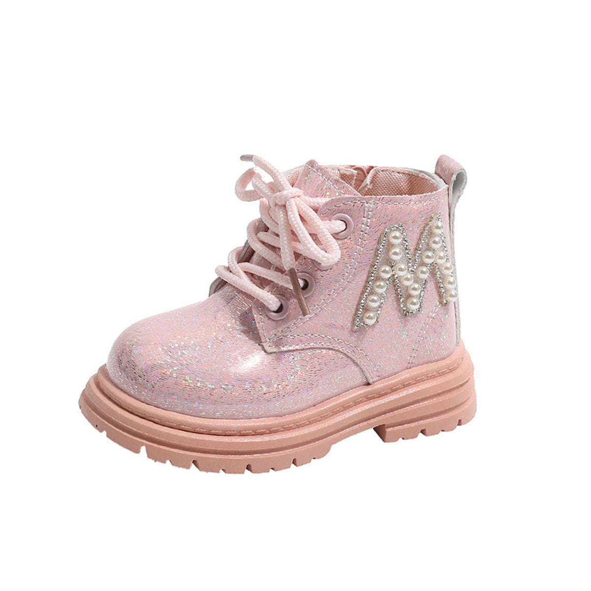 Little girls cool style letter pearl style autumn and winter leisure ladies waterproof Martin boots