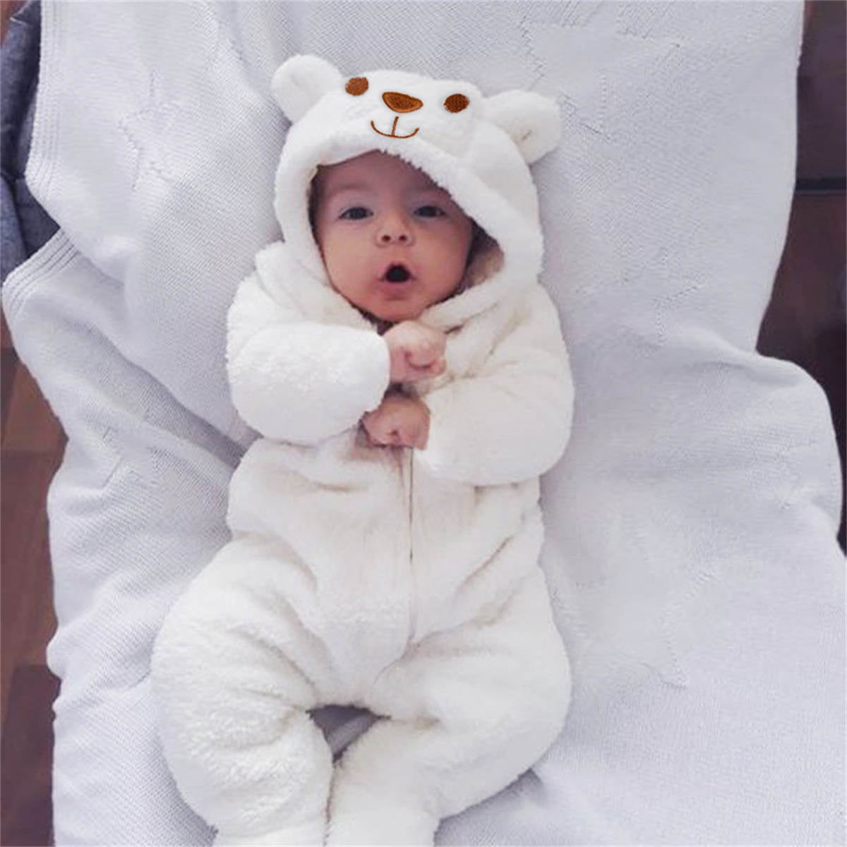 Baby winter bear hooded warm jumpsuit