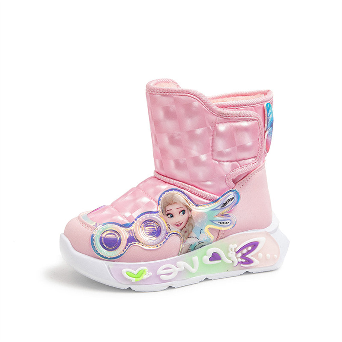 Medium and large girls' ice and snow princess sweet style Velcro lightweight warm high-top cotton shoes