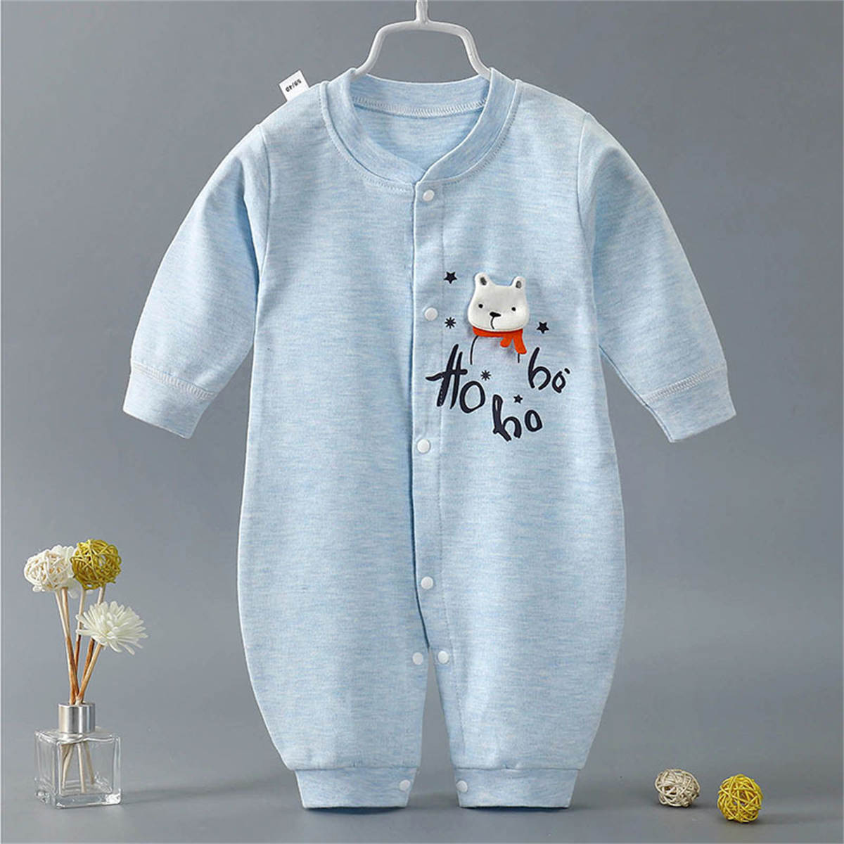 Autumn and winter baby snap button pure cotton long sleeve romper