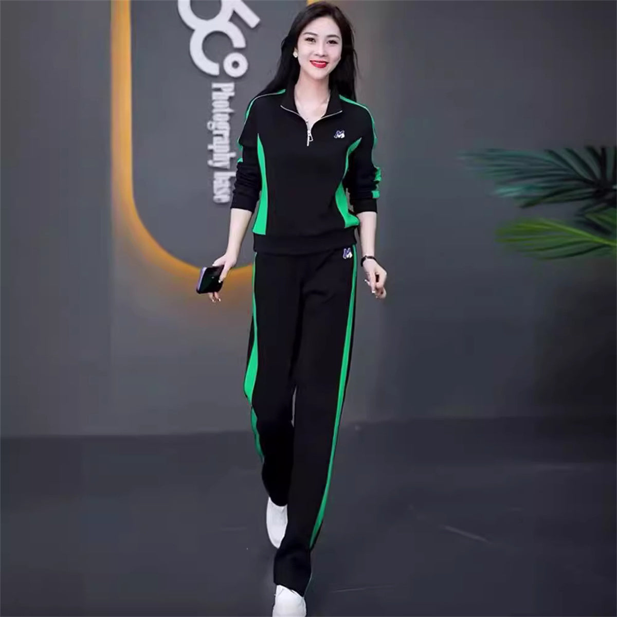 Women's casual sports suit, slim and elegant sweatshirt, wide-leg pants, two-piece suit