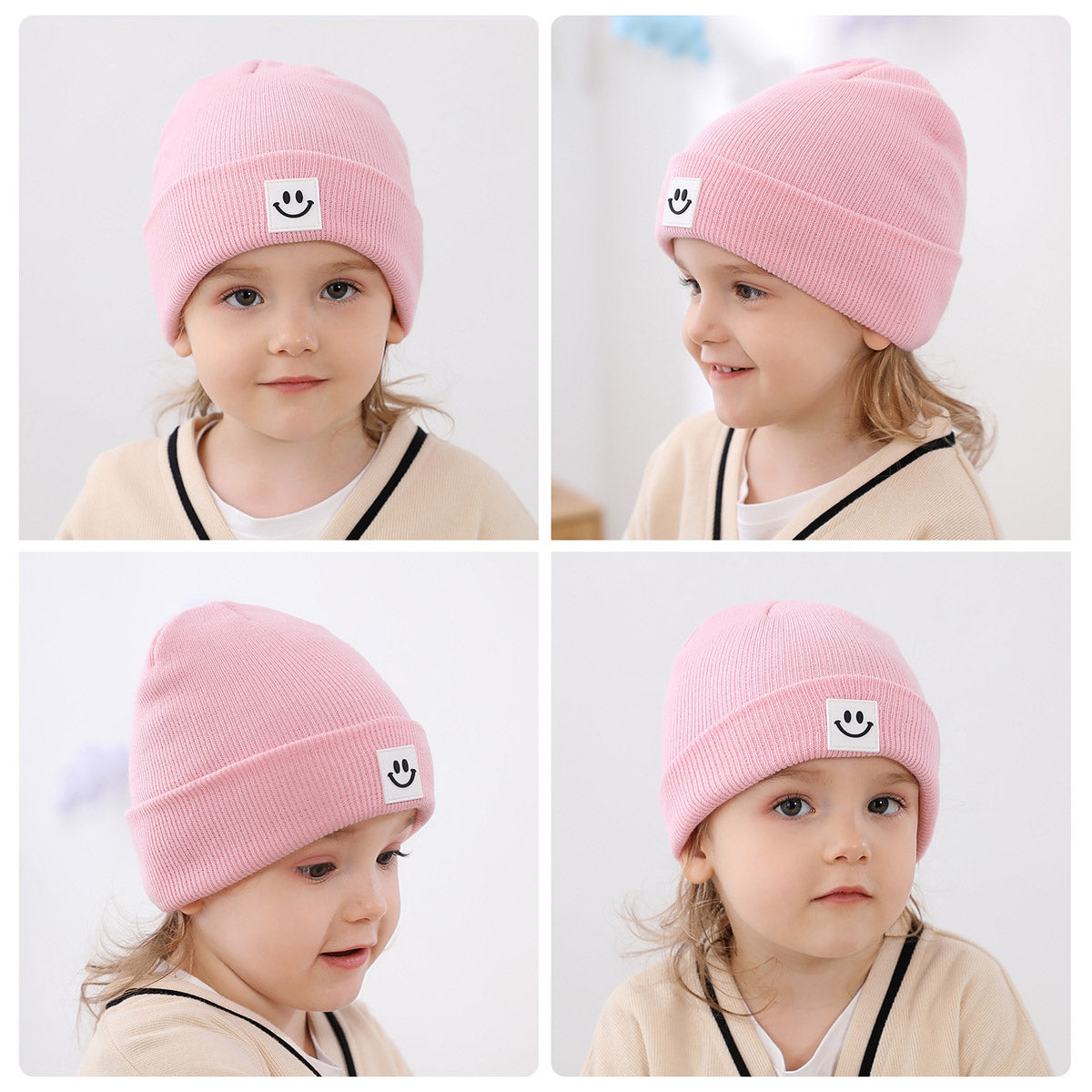 Baby Solid Color Smiley Pattern Wool Cap