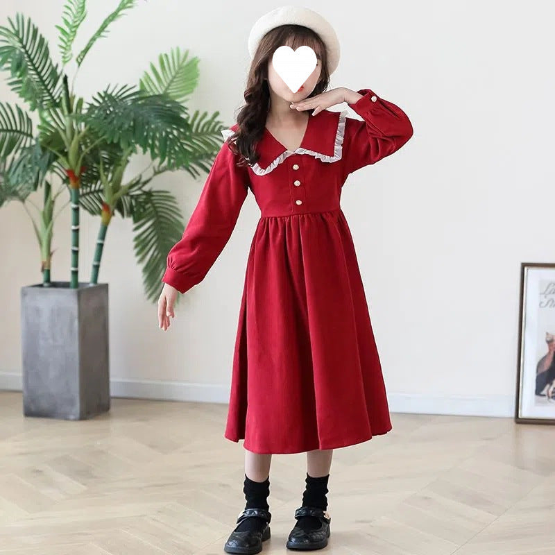 Autumn long dress for middle and older kids