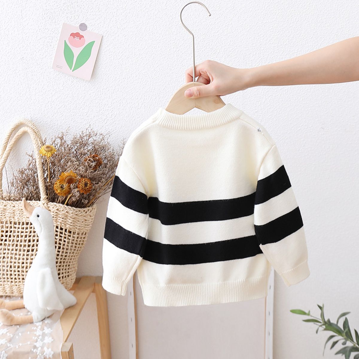 Children's sweater girl new style baby warm autumn and winter wool top boy knitted striped pullover