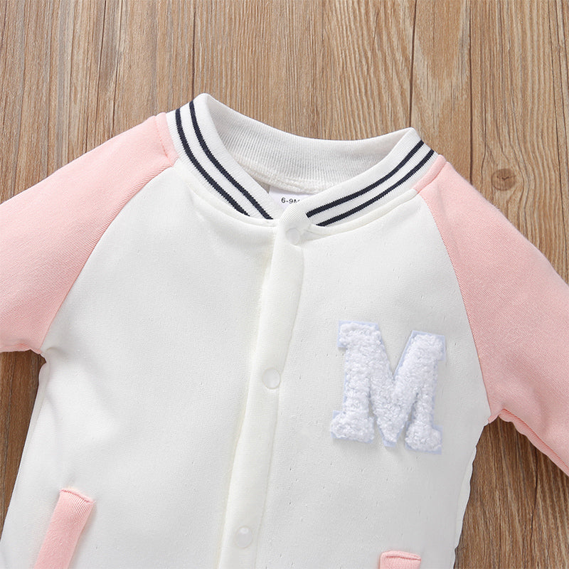 Baby Girl Letter Pattern Color-block Jumpsuit