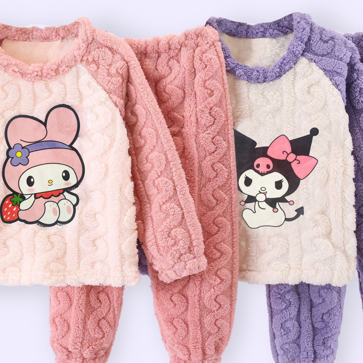 Girls coral flannel pajamas two-piece set cartoon home clothes for middle and large children