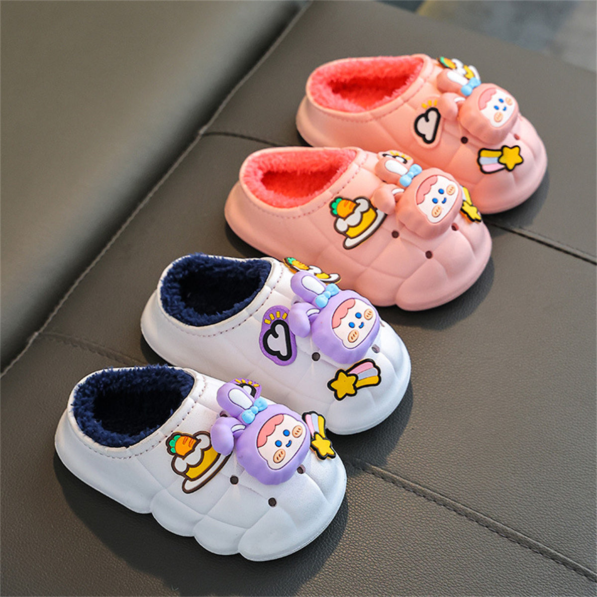 Children's girls' 3D cartoon rabbit waterproof thick bottom non-slip home cotton slippers