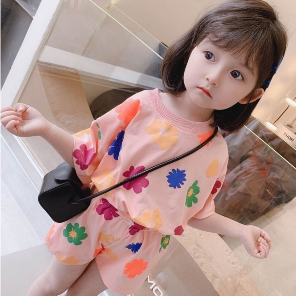 Summer thin short-sleeved children's suit home clothes boys and girls air-conditioned clothes printed casual sports pants suit