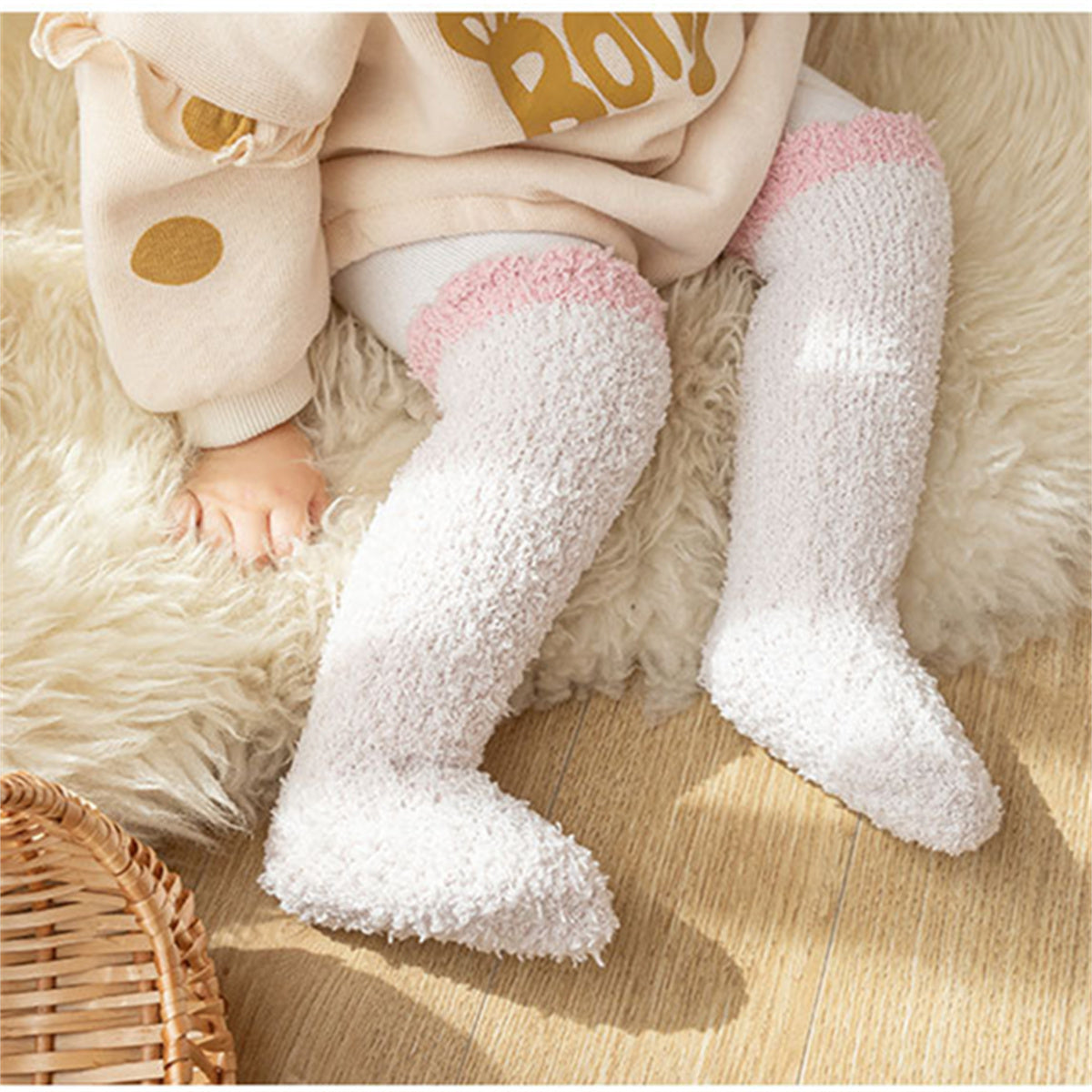 Infant and toddler coral fleece socks autumn and winter thickened velvet floor crawling socks long socks