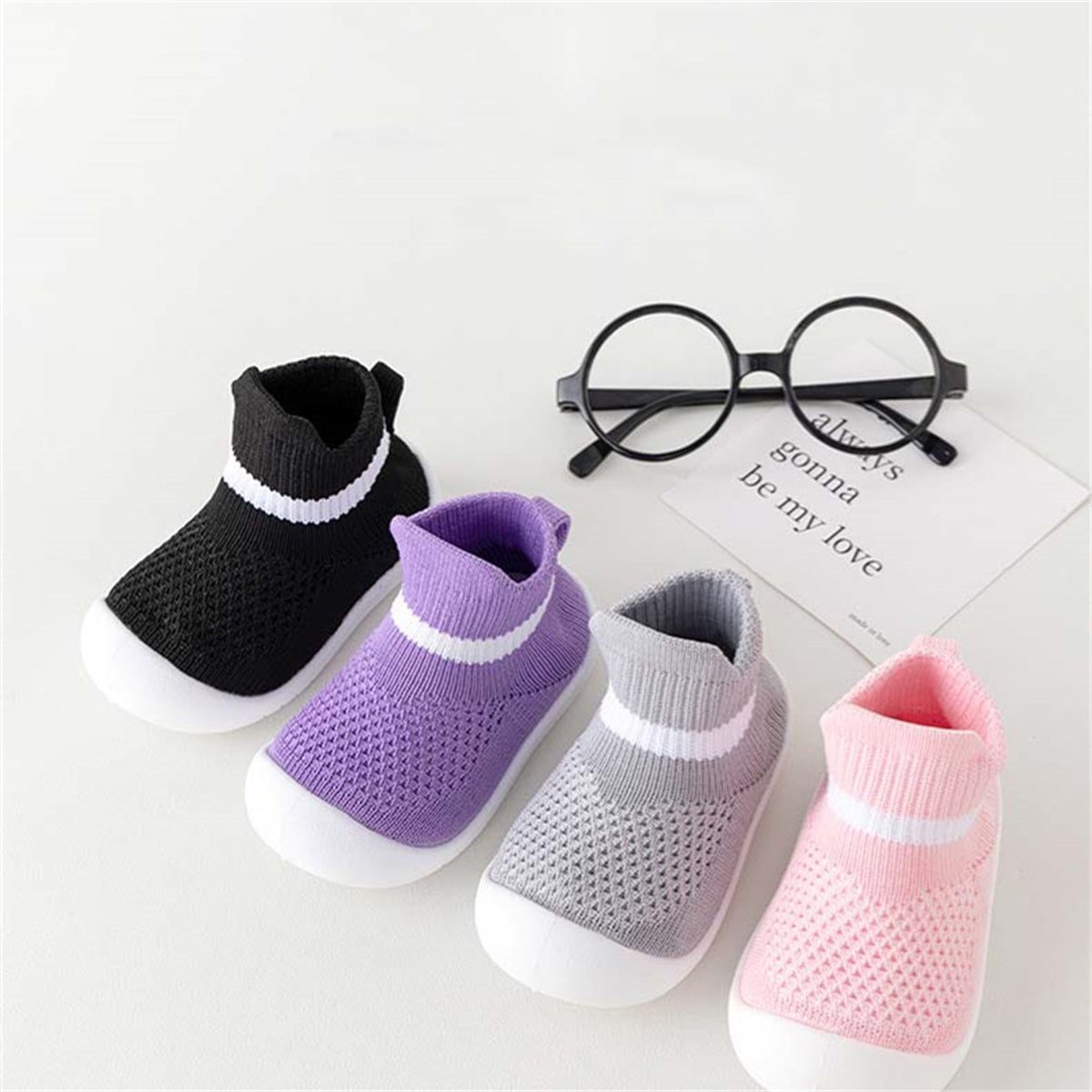 Children's spring and autumn solid color knitted simple breathable non-slip toddler shoes for boys and girls