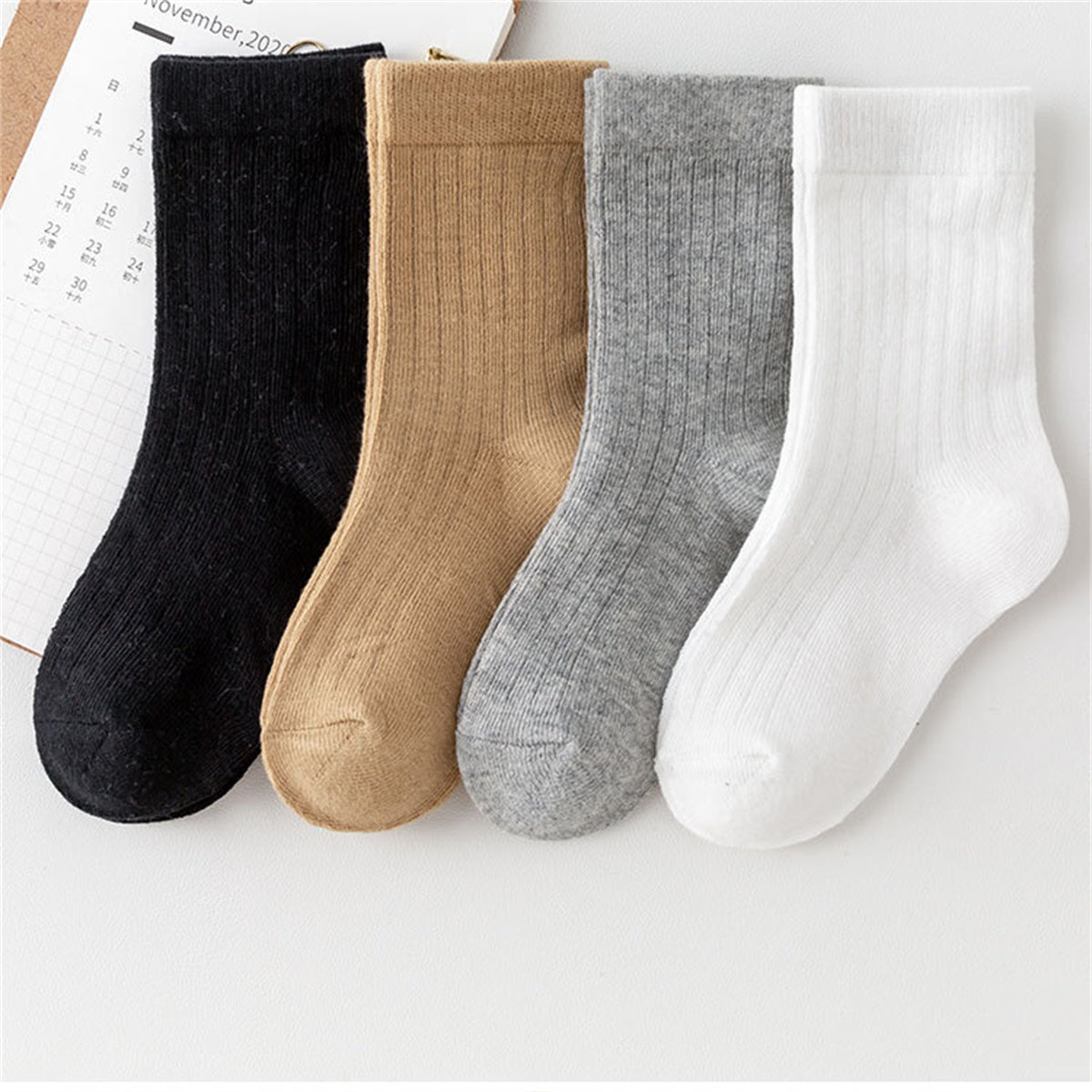 Children's men's and women's solid color simple college style pure cotton breathable soft short socks set