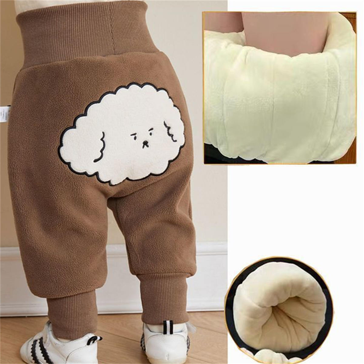 Infant and toddler thickened velvet pants high waist belly protection warm pants