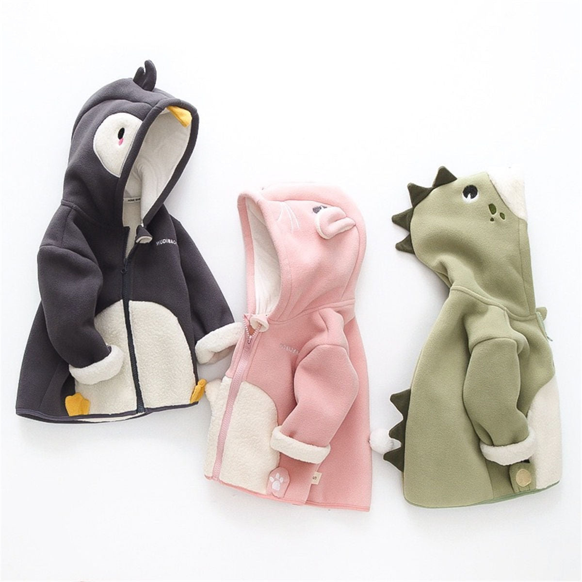 baby's cartoon hooded jacket plus velvet warm jacket