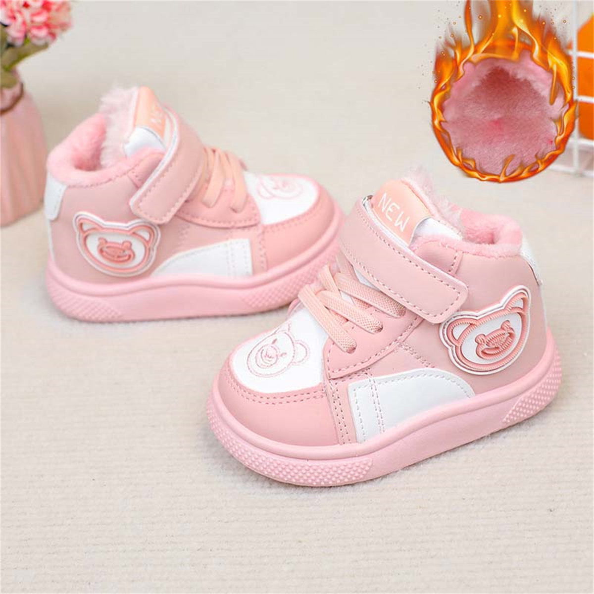 Cute bear warm, wear-resistant and non-slip Velcro cotton boots for boys and girls