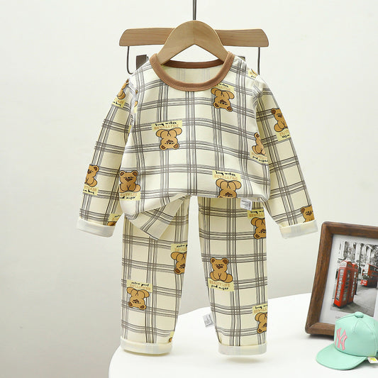 Boys' Plaid Cartoon Home Clothes Set