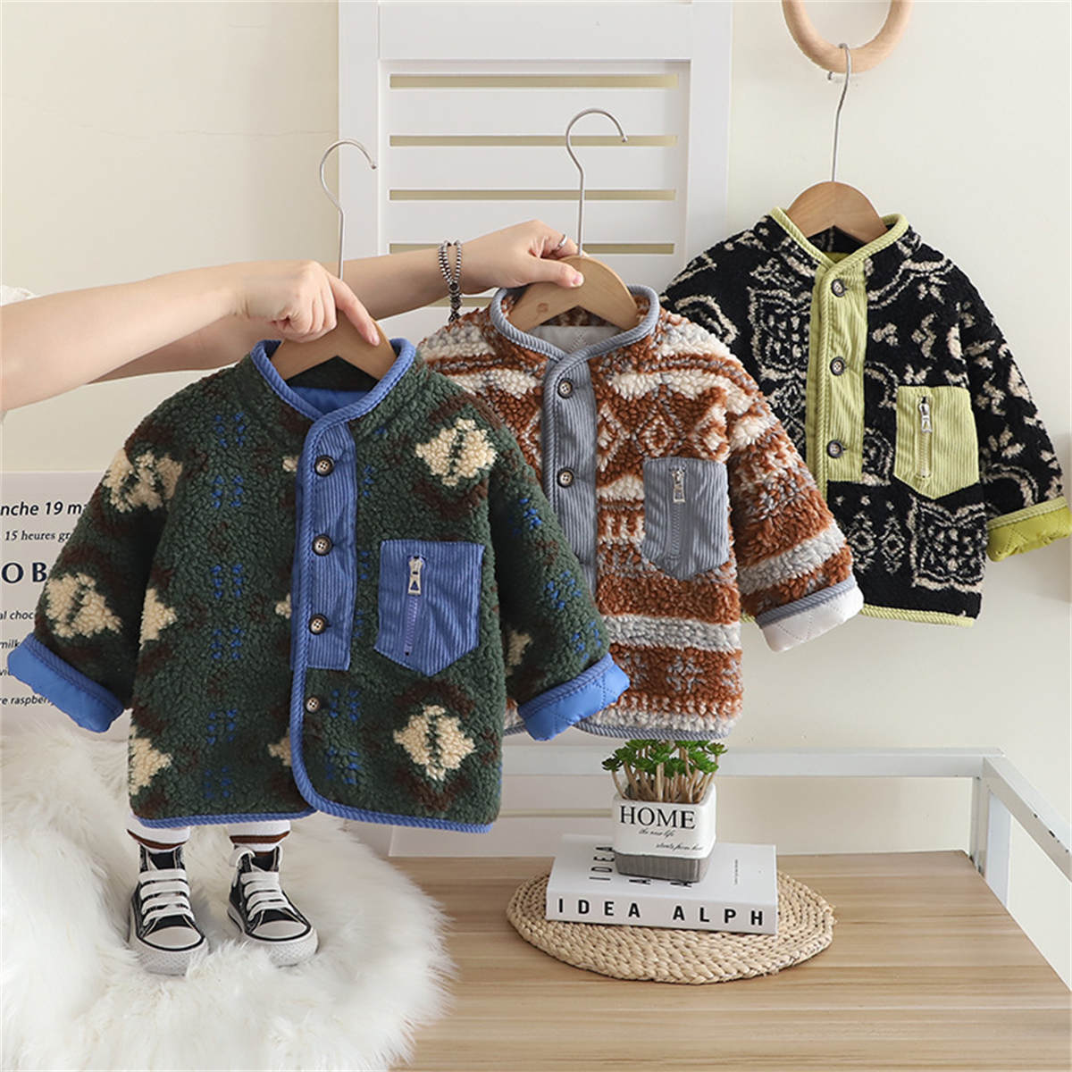 Baby boy's winter warm lambskin cotton clothes