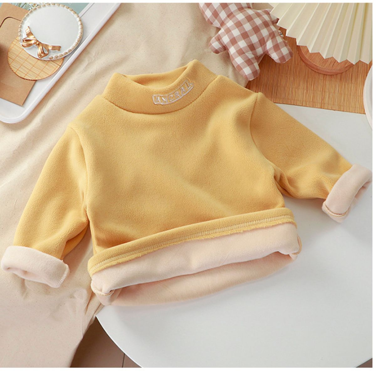 Children's winter fleece tops with medium to high collar for warmth